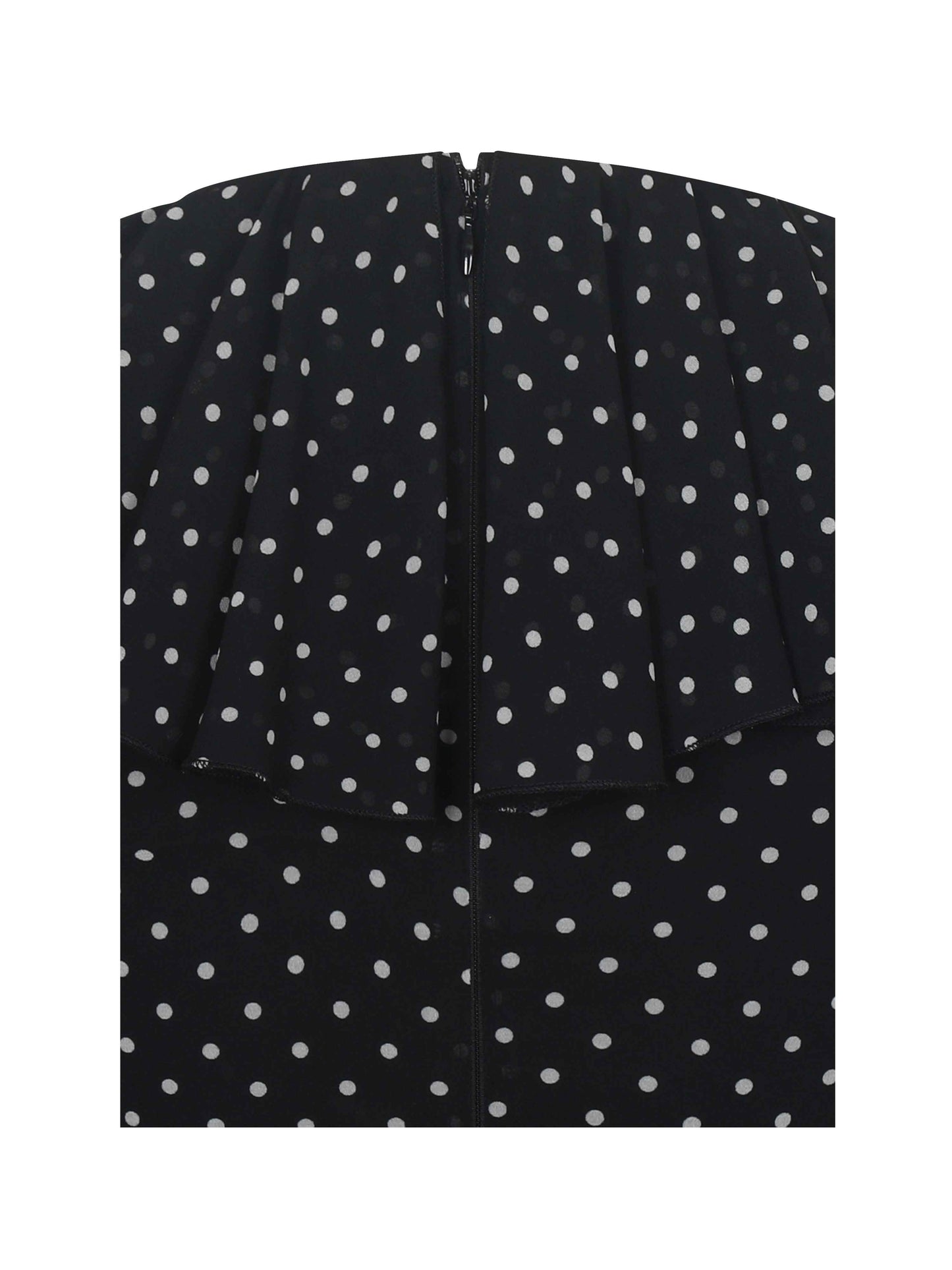 Omari Black Chiffon Polka Dot Ruffled Neckline Mini Dress