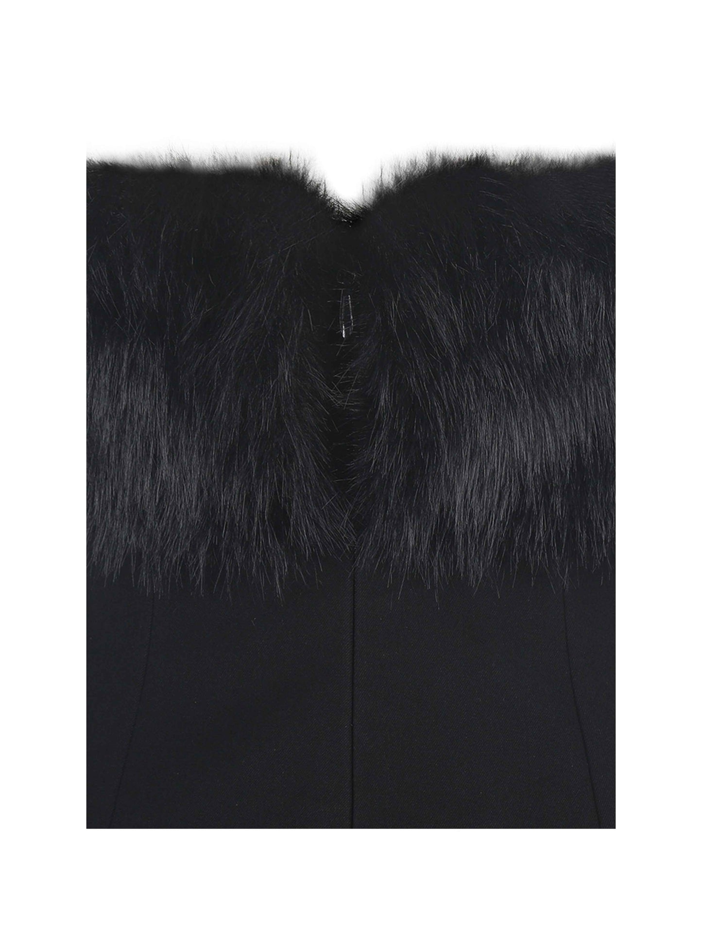 Evelyn Black Fur-Trimmed Mini A-Line Dress