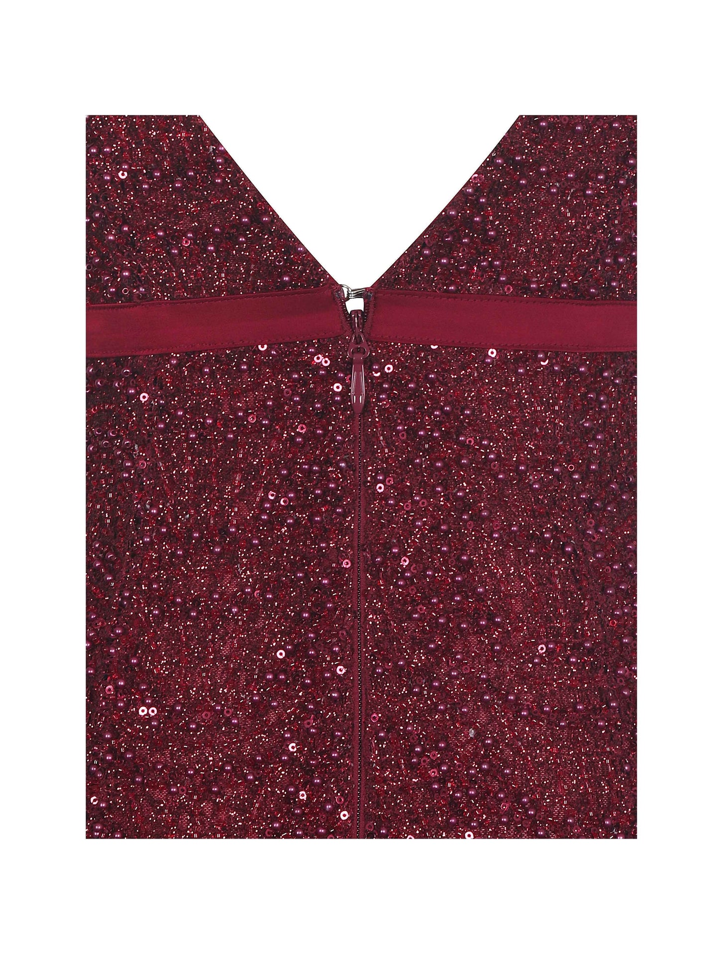 Elora Crimson Sequin Beaded Keyhole Maxi Dress