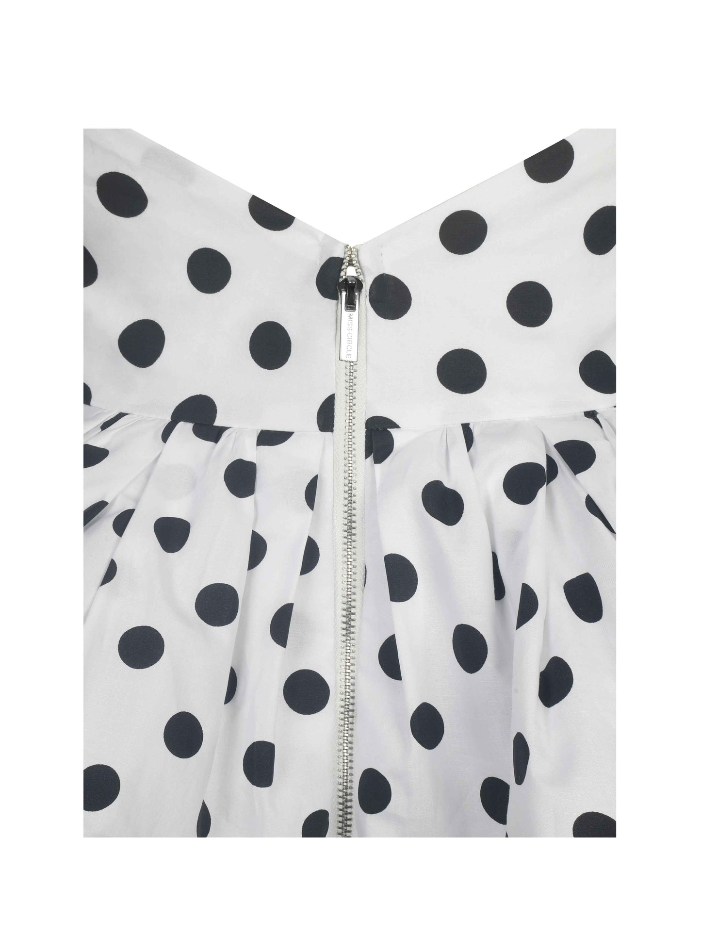 Ilene White and Black Polka Dot Bubble Hem Halter Top
