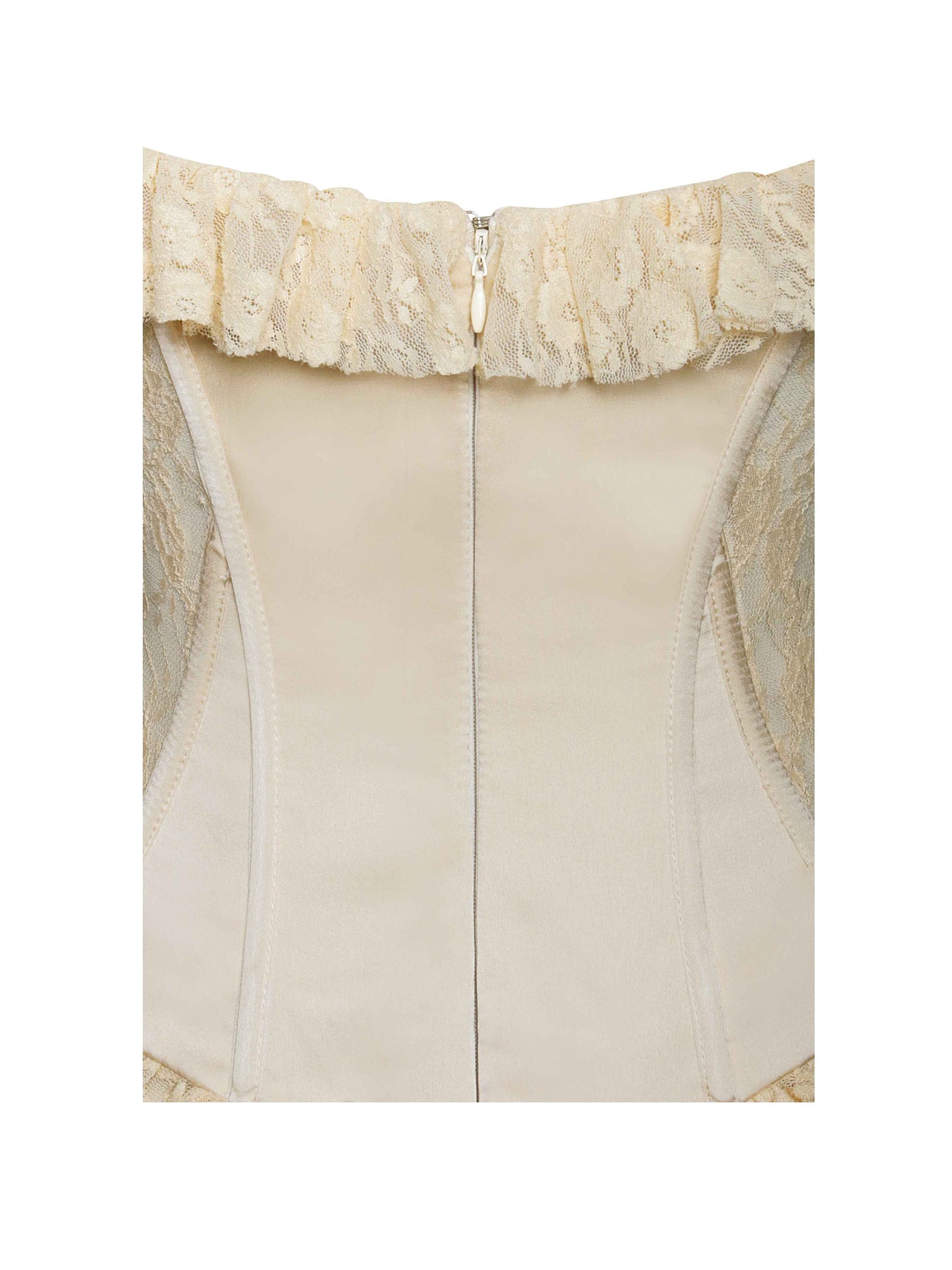 Ersilia Pale Yellow Satin Lace Peplum Corset Off Shoulder Maxi Dress