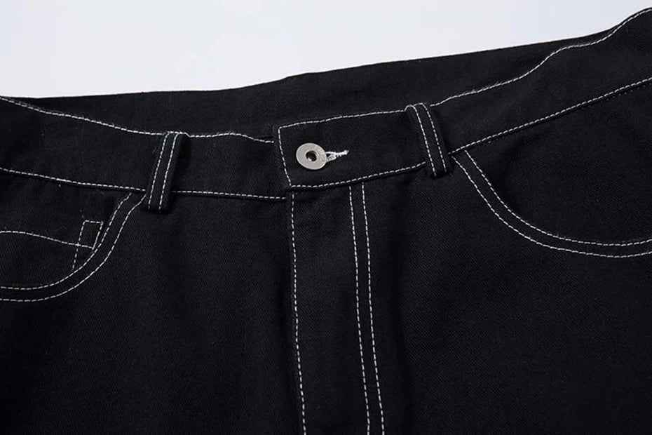 Flame Embroidery Straight Leg Pants