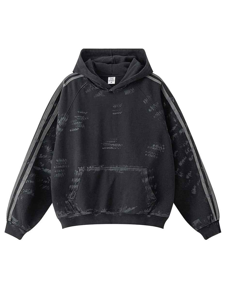 Coal Black Striped Sleeves Hoodie