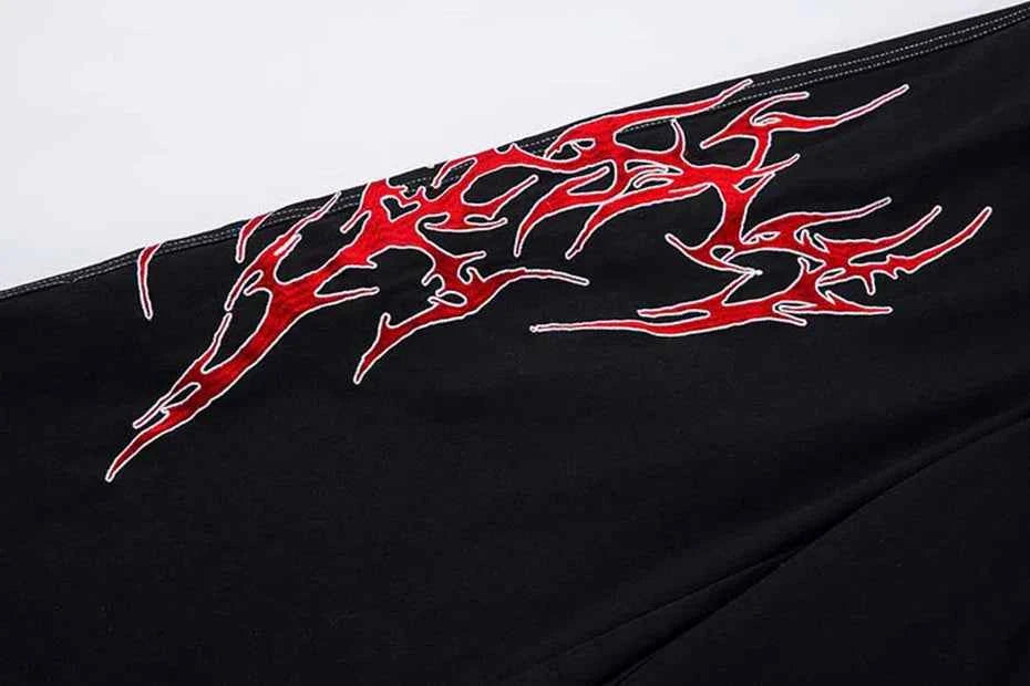 Flame Embroidery Straight Leg Pants