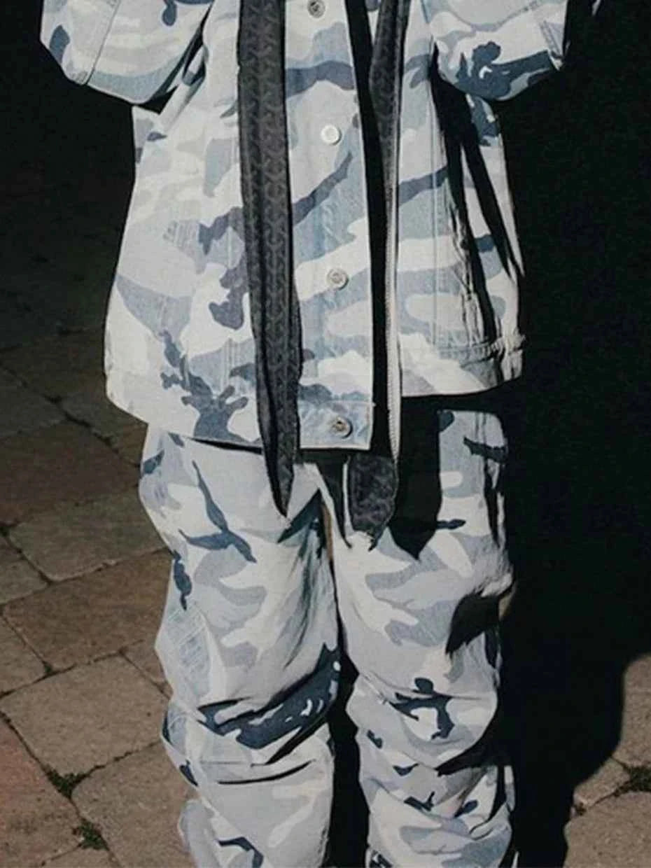 Blue Camo Wide Leg Pants