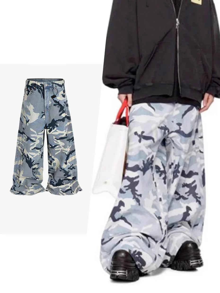 Blue Camo Wide Leg Pants
