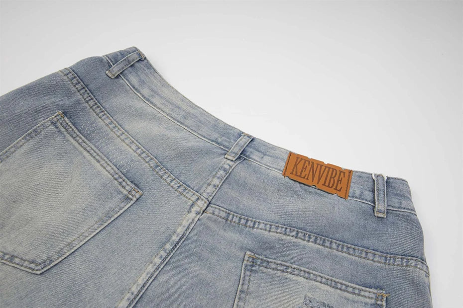 Rhinestone Denim Ripped Shorts - Sneakernational