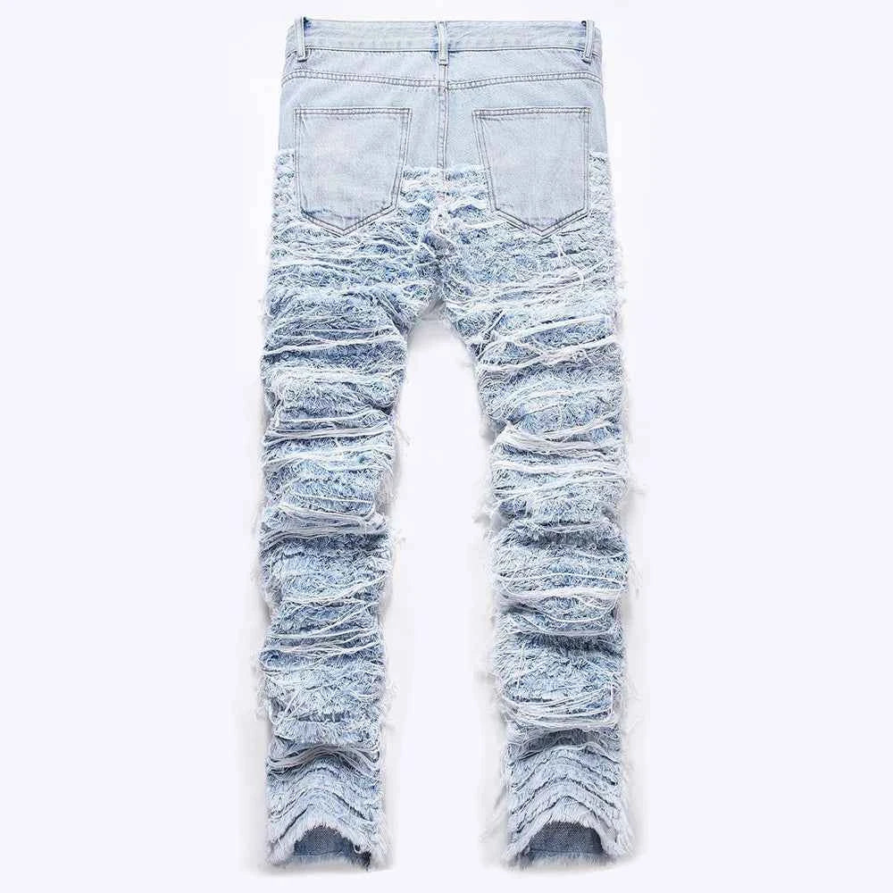 Light Blue Fringe Destroyed Pants