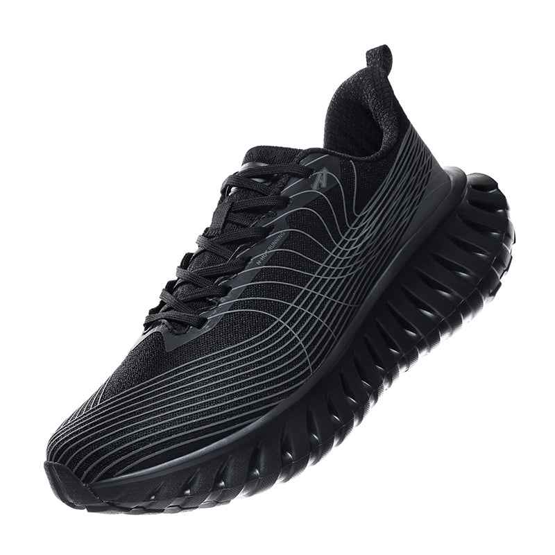Swag Chic black sneakers with modern wave design and thick cushioned sole for comfort