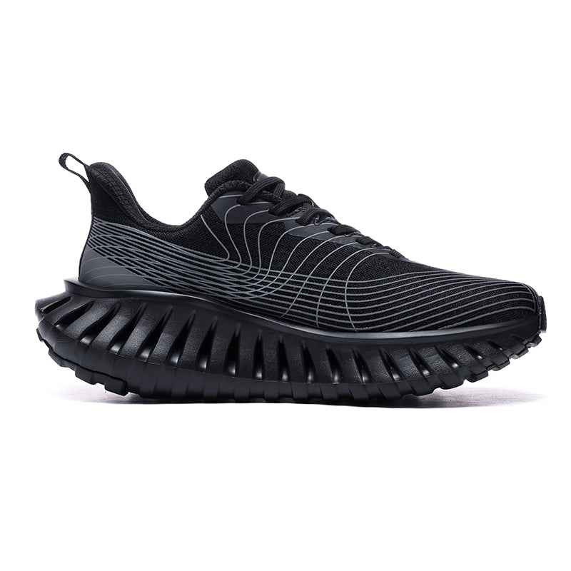 Swag Chic black sneakers with textured sole and sleek striped design for modern style