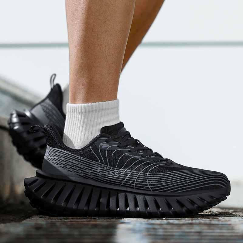 Swag Chic black lightweight sneakers with unique thick sole worn with white socks