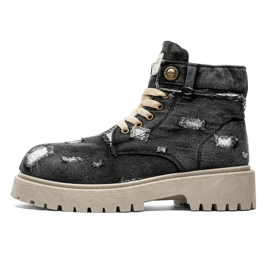 MLB LTHR-14 Distressed Denim Combat Boots - Sneakernational