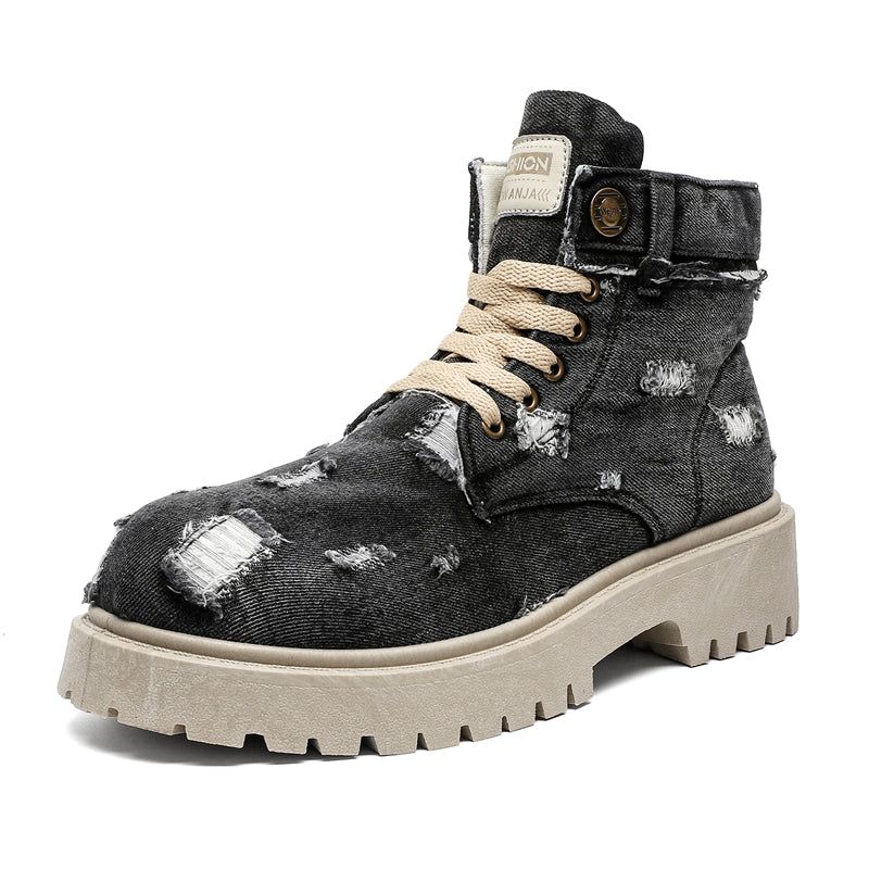 MLB LTHR-14 Distressed Denim Combat Boots - Sneakernational