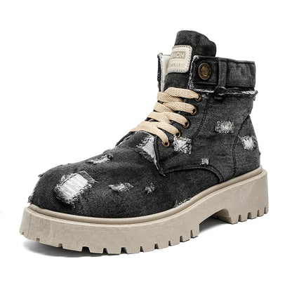 MLB LTHR-14 Distressed Denim Combat Boots - Sneakernational