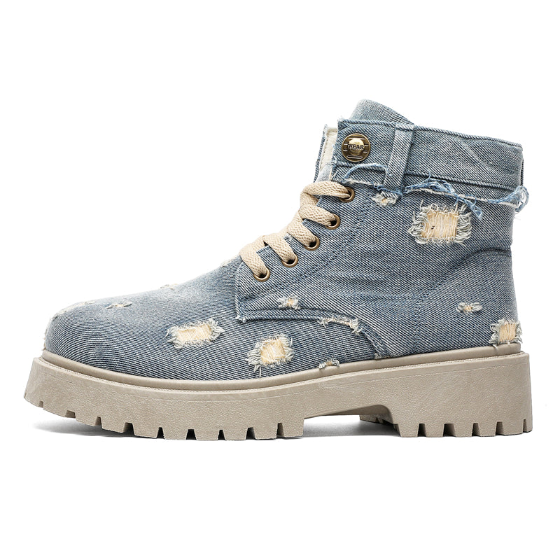 MLB LTHR-14 Distressed Denim Combat Boots - Sneakernational