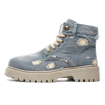 MLB LTHR-14 Distressed Denim Combat Boots - Sneakernational
