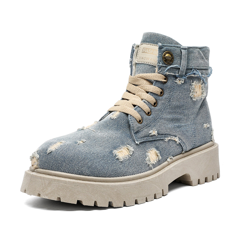 MLB LTHR-14 Distressed Denim Combat Boots - Sneakernational