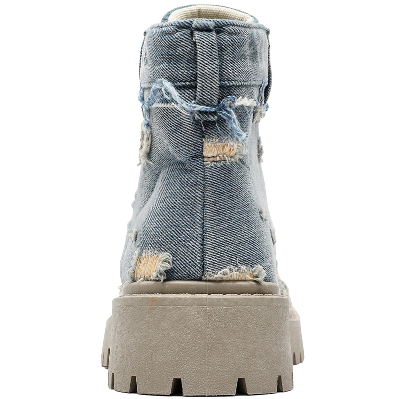 MLB LTHR-14 Distressed Denim Combat Boots - Sneakernational