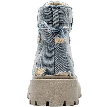 MLB LTHR-14 Distressed Denim Combat Boots - Sneakernational