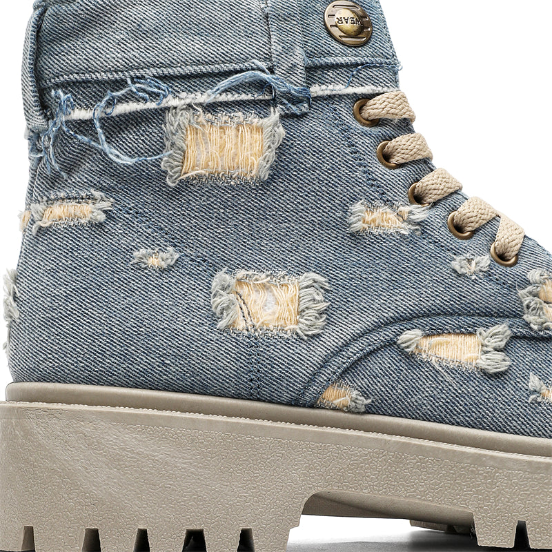 MLB LTHR-14 Distressed Denim Combat Boots - Sneakernational