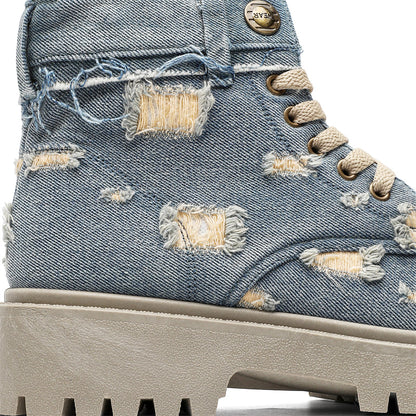 MLB LTHR-14 Distressed Denim Combat Boots - Sneakernational