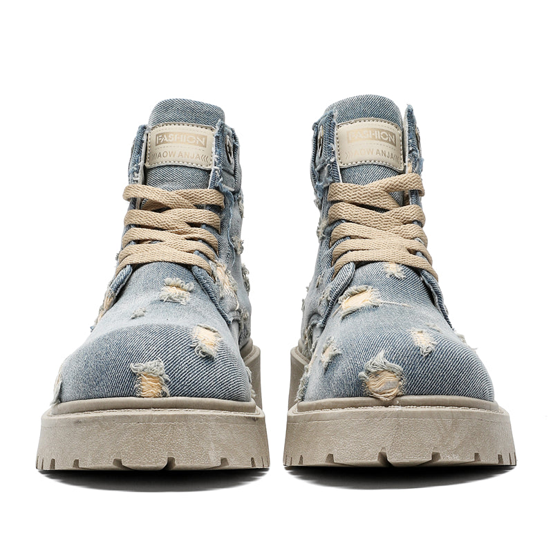 MLB LTHR-14 Distressed Denim Combat Boots - Sneakernational