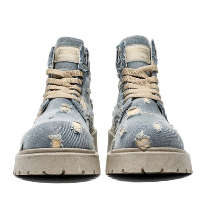 MLB LTHR-14 Distressed Denim Combat Boots - Sneakernational
