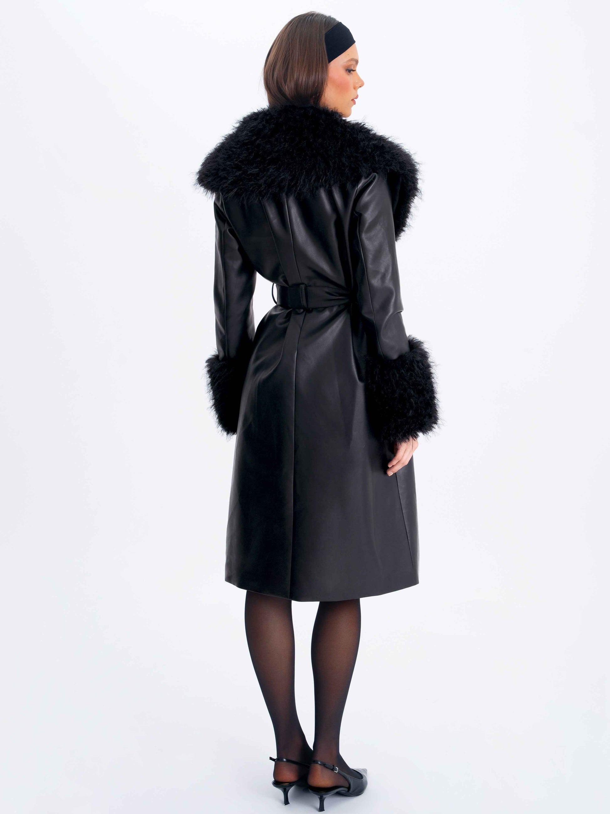 Zariah Black Faux Fur Trimmed Longline Coat