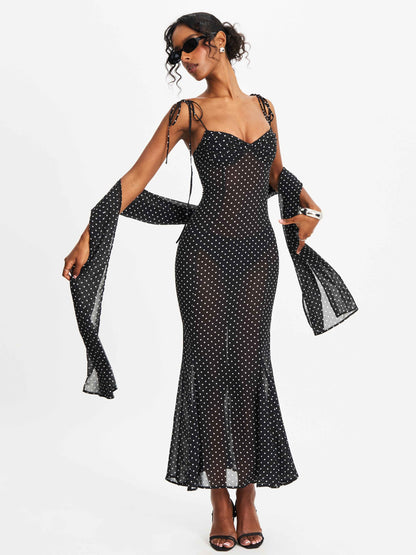 Yadira Black Base Polka Dot Chiffon Maxi Dress