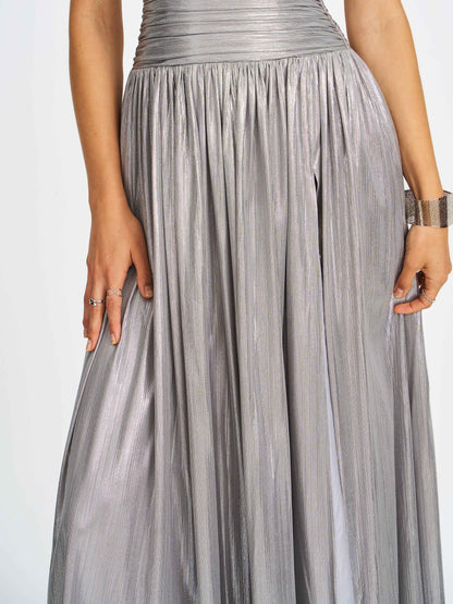 Palmer Silver Glitter Drop Waist Maxi Dress
