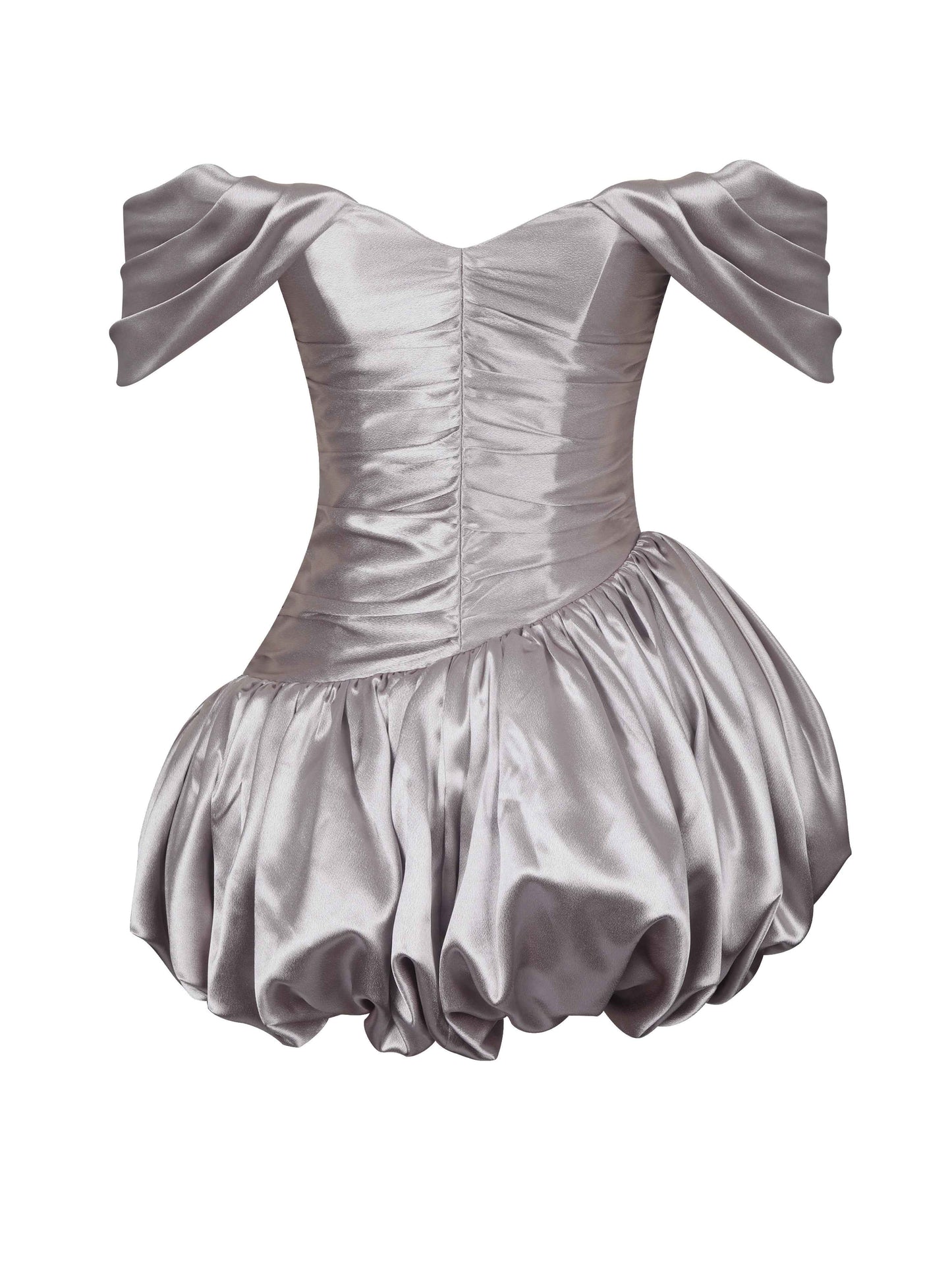 Milena Champagne Ruched Asymmetrical Bubble Mini Dress