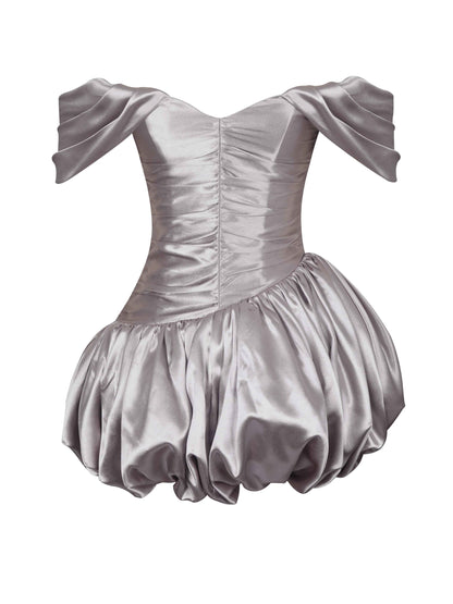 Milena Champagne Ruched Asymmetrical Bubble Mini Dress