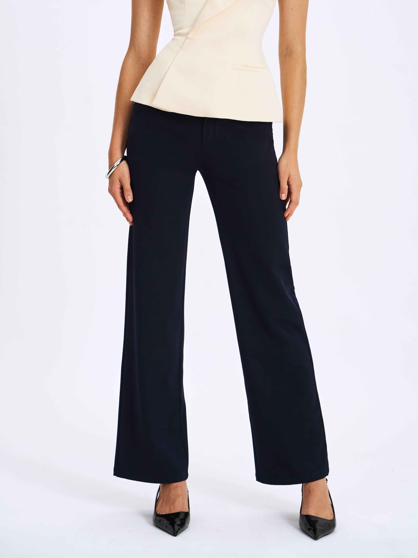 Yanin Navy Low-Rise Straight Leg Pants
