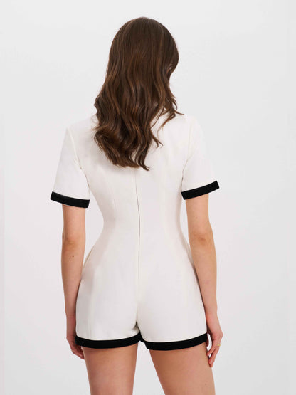 Idina Business Casual White Romper with Black Trim