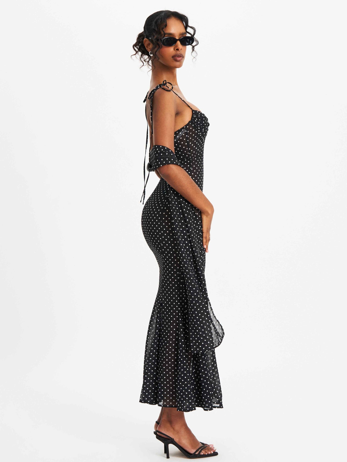 Yadira Black Base Polka Dot Chiffon Maxi Dress