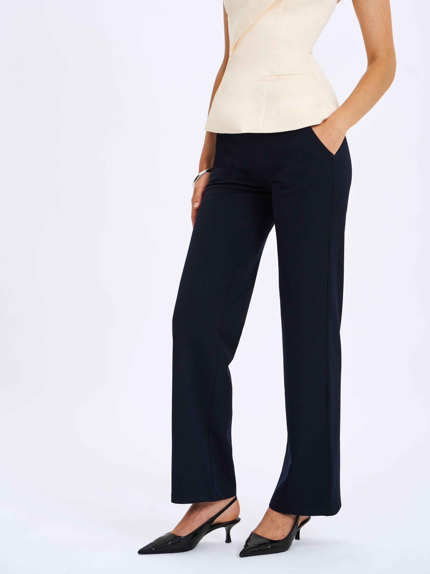 Yanin Navy Low-Rise Straight Leg Pants