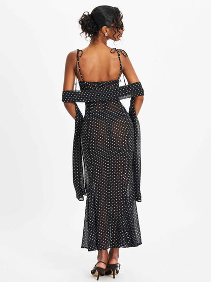 Yadira Black Base Polka Dot Chiffon Maxi Dress
