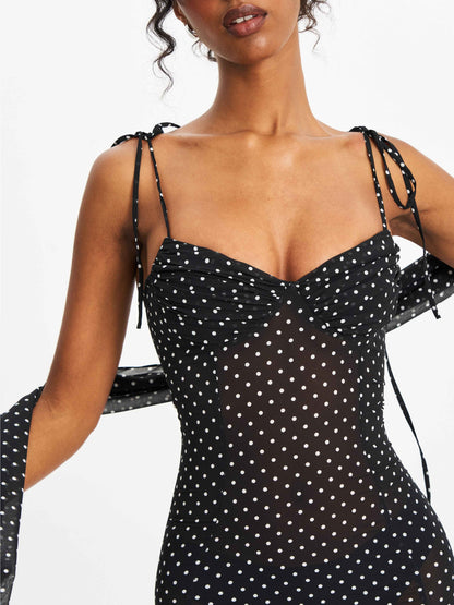 Yadira Black Base Polka Dot Chiffon Maxi Dress