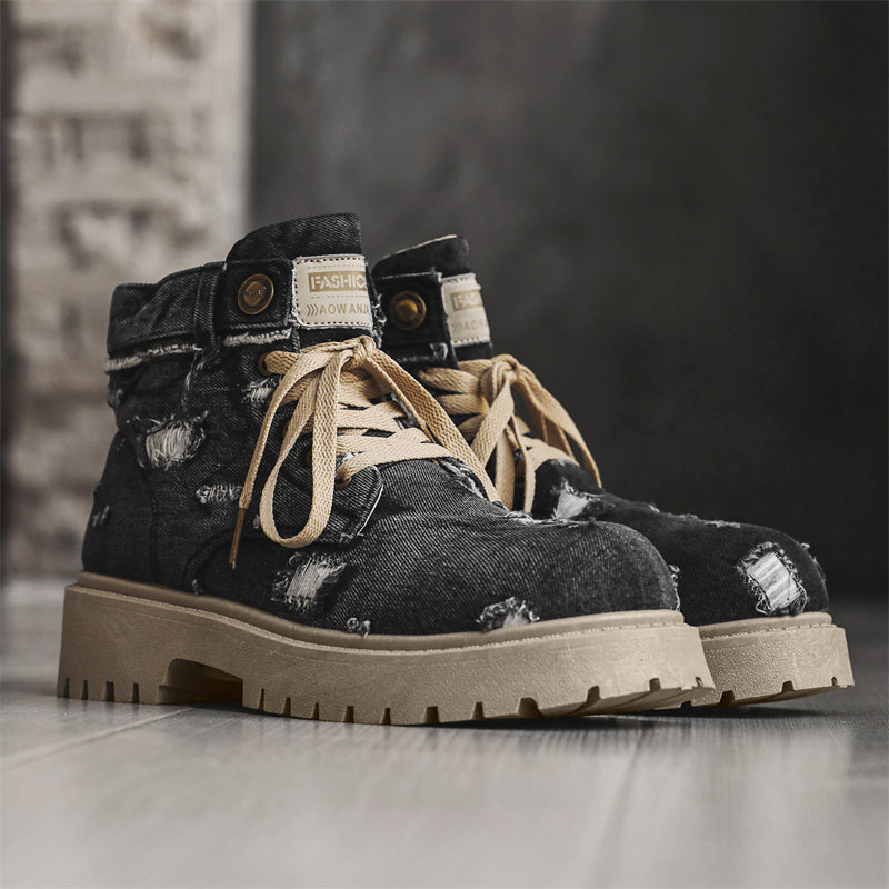 MLB LTHR-14 Distressed Denim Combat Boots - Sneakernational