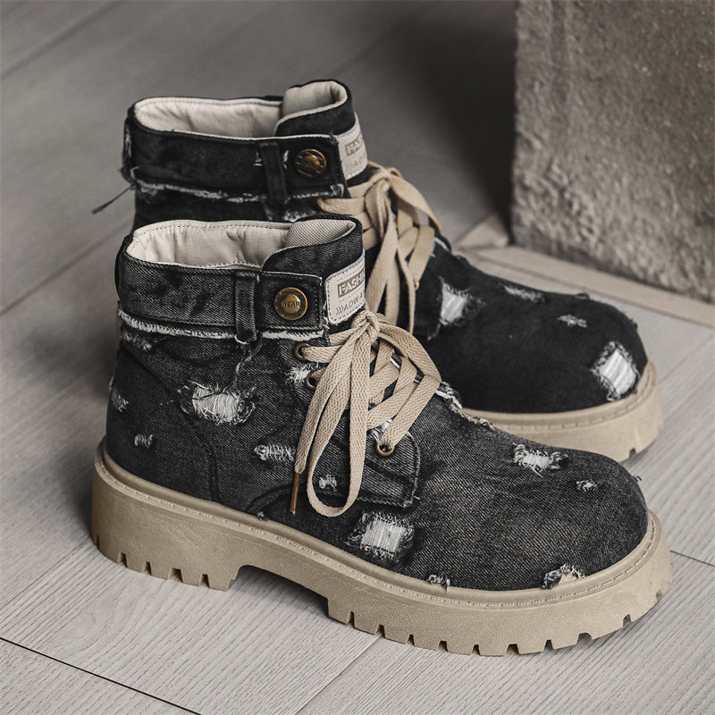 MLB LTHR-14 Distressed Denim Combat Boots - Sneakernational