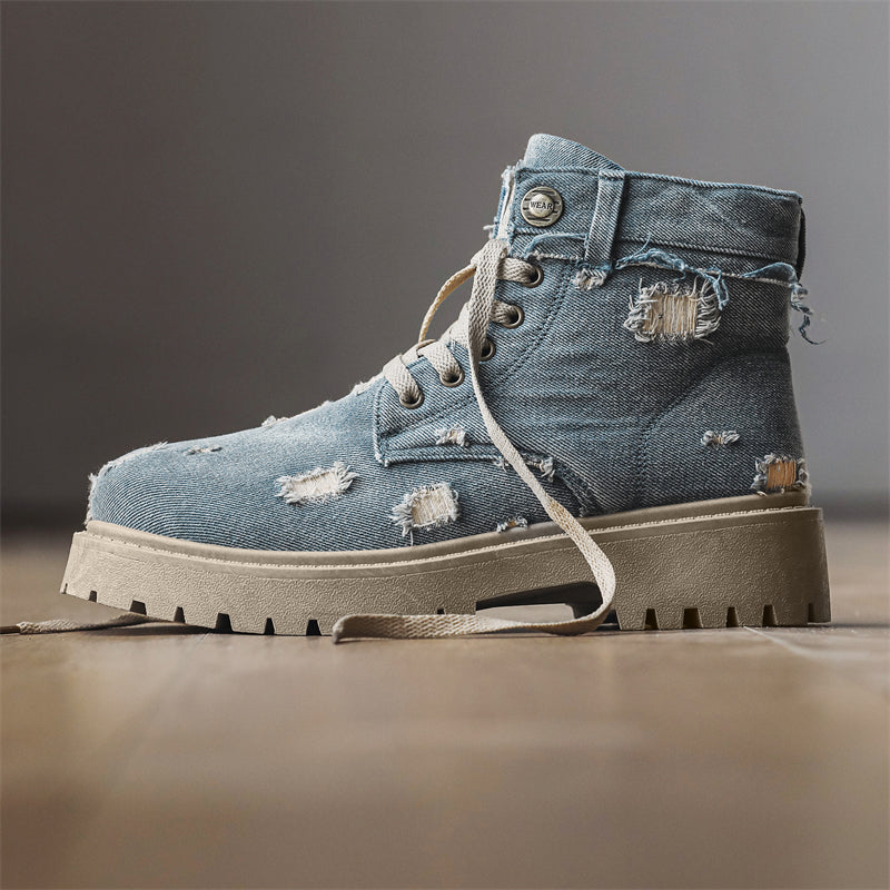 MLB LTHR-14 Distressed Denim Combat Boots - Sneakernational