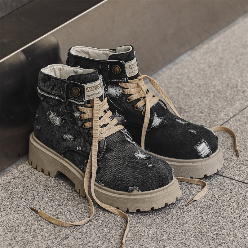 MLB LTHR-14 Distressed Denim Combat Boots - Sneakernational