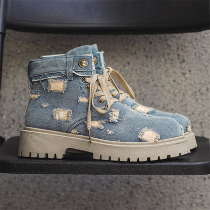 MLB LTHR-14 Distressed Denim Combat Boots - Sneakernational