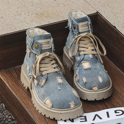 MLB LTHR-14 Distressed Denim Combat Boots - Sneakernational