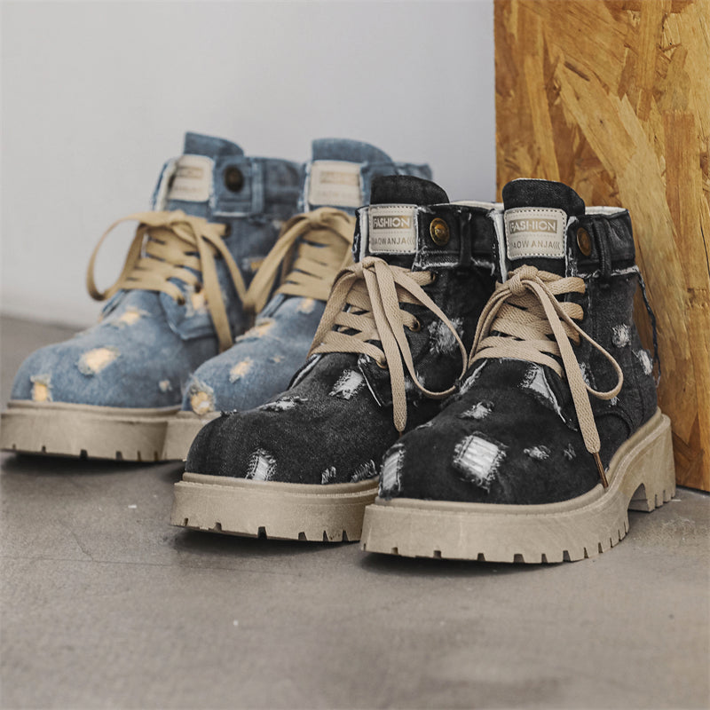 MLB LTHR-14 Distressed Denim Combat Boots - Sneakernational