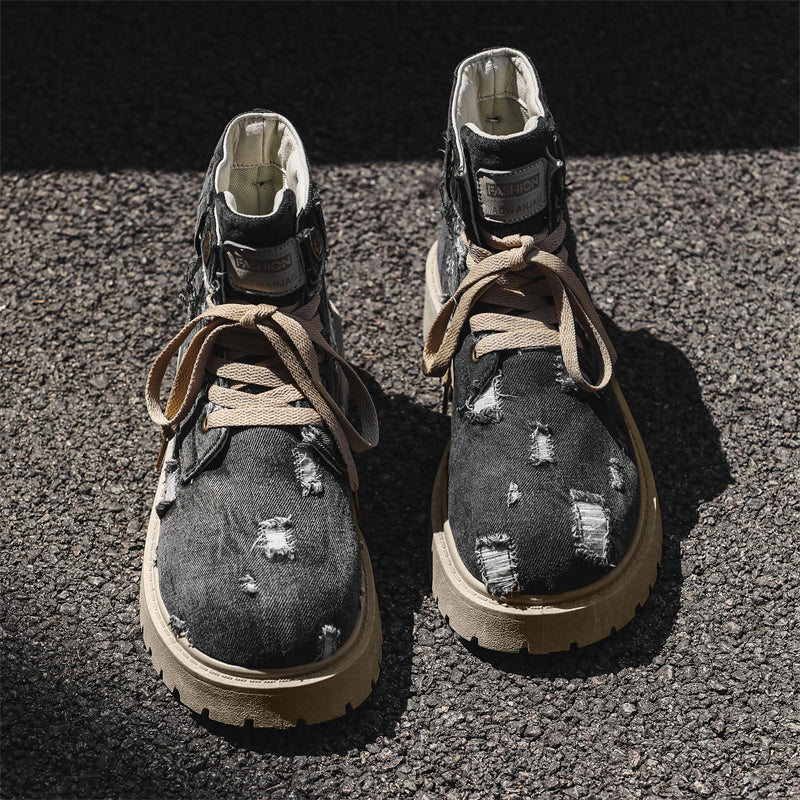 MLB LTHR-14 Distressed Denim Combat Boots - Sneakernational