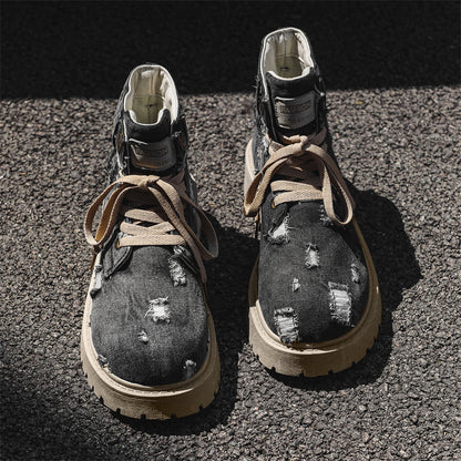 MLB LTHR-14 Distressed Denim Combat Boots - Sneakernational