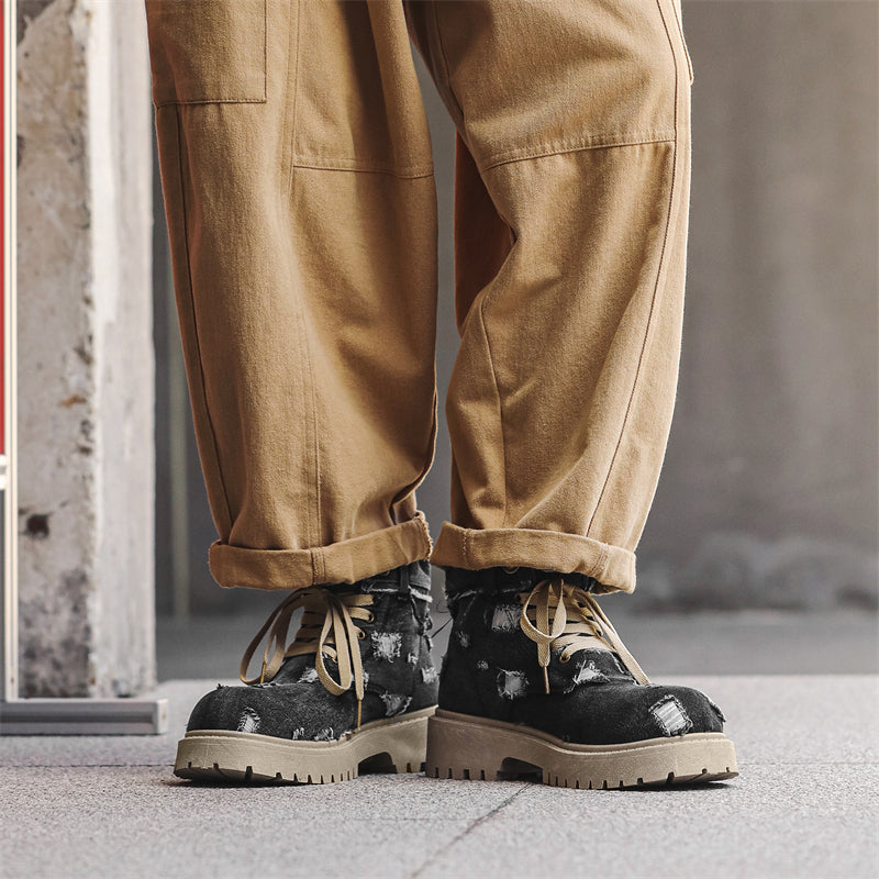 MLB LTHR-14 Distressed Denim Combat Boots - Sneakernational