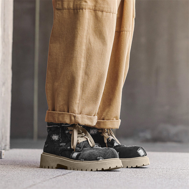 MLB LTHR-14 Distressed Denim Combat Boots - Sneakernational
