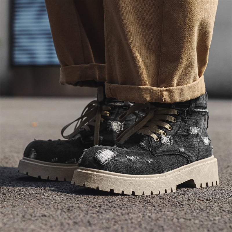 MLB LTHR-14 Distressed Denim Combat Boots - Sneakernational